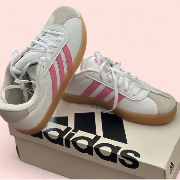 Adidas VL Court 3.0 Kids White and Pink Shoes - Picture 3 of 6